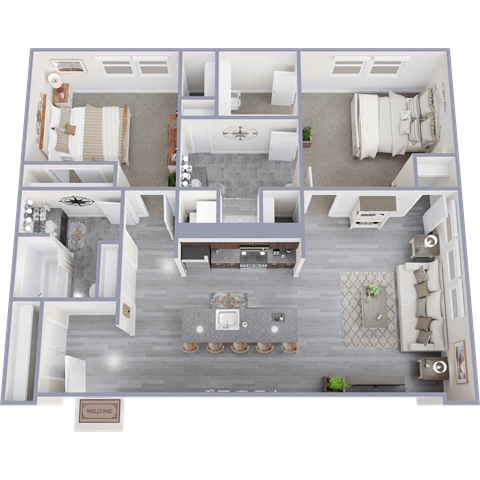 Floor plan for 2 beds, 2 baths, 1100 sqft